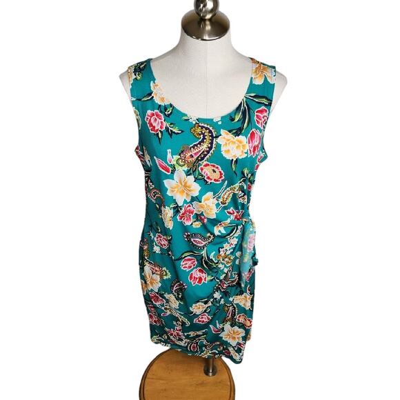 Robbie Bee Sleeveless Floral‎ Dress Side Tie Stretch Women's Petite Large - Picture 1 of 10